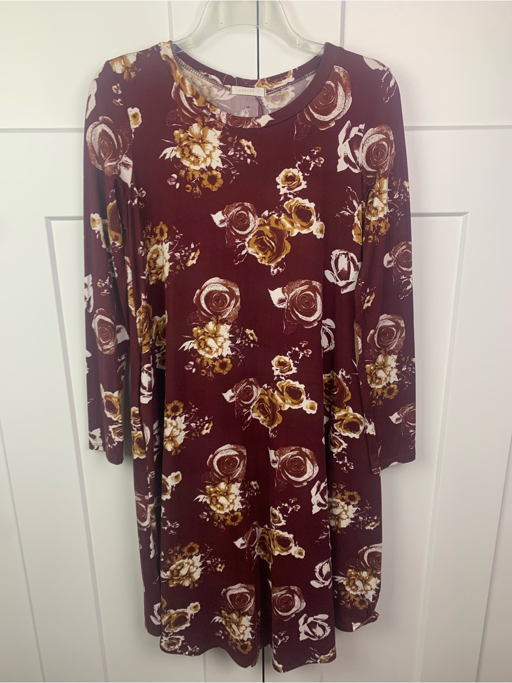 Reborn J Long Sleeve Dress MEDIUM Burgandy Floral Buttons Boho Cottagecore